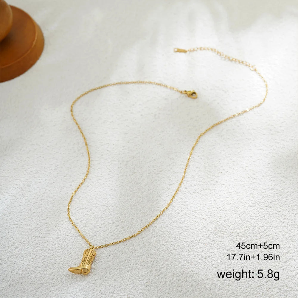 Collar Colgante Botas Vaqueras – Acero Inoxidable Chapado en Oro 18K | Estilo Vintage