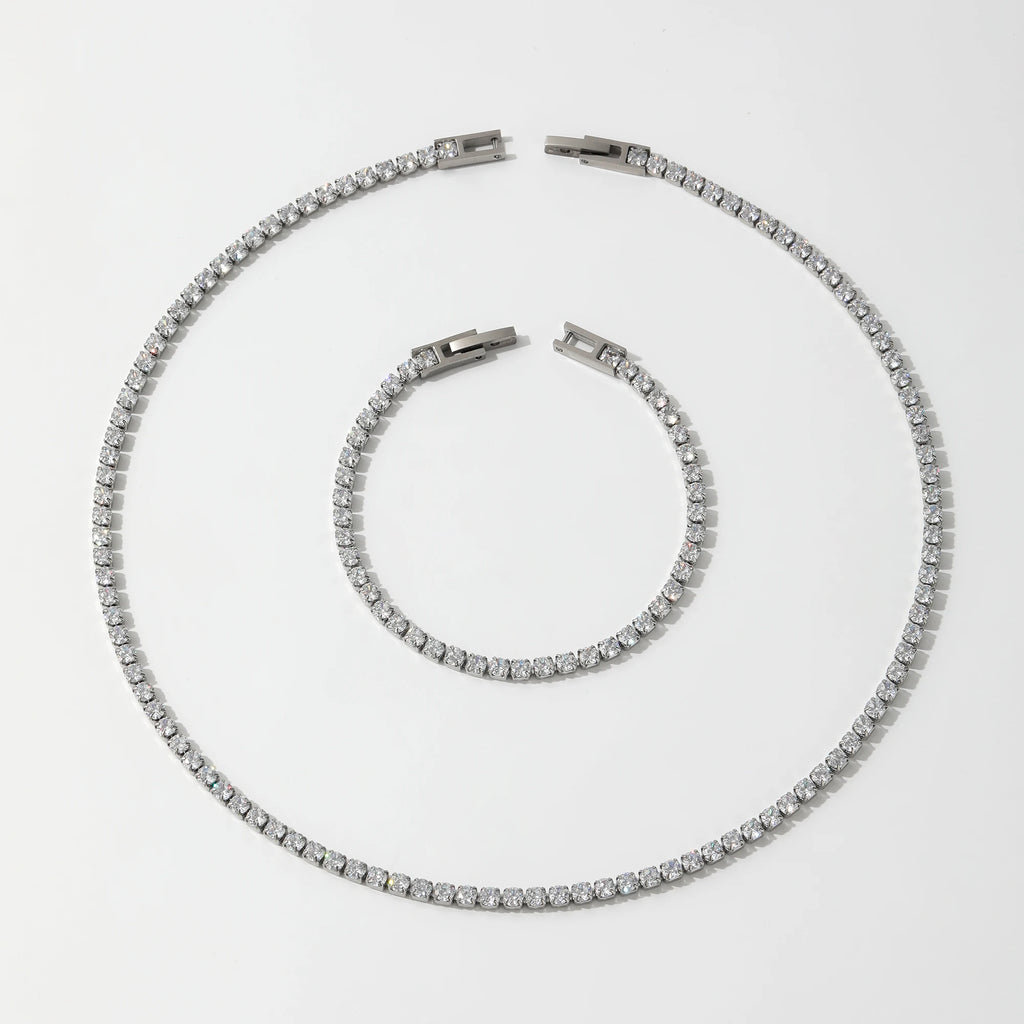 Collar Tennis Zirconia Pavé – Acero Inoxidable Chapado en Oro 18K | Lujo Waterproof