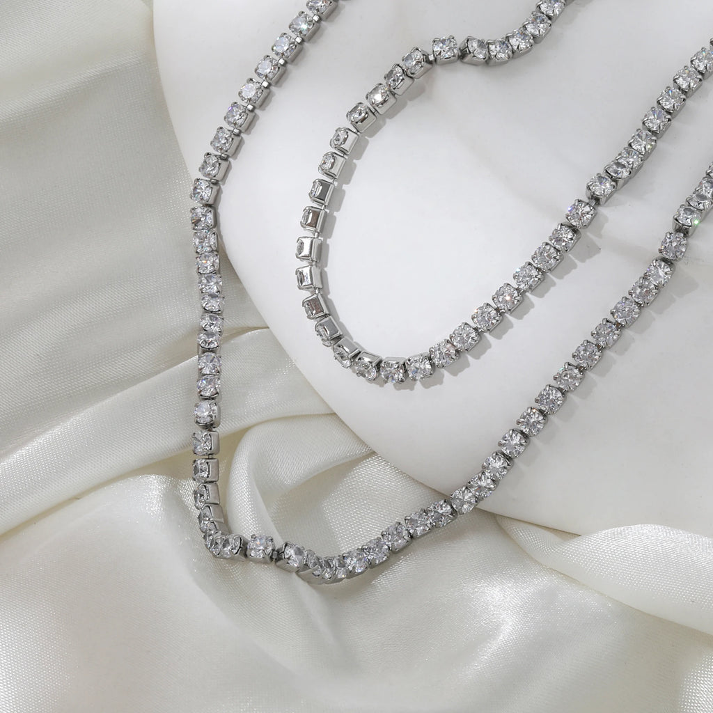 Collar Tennis Zirconia Pavé – Acero Inoxidable Chapado en Oro 18K | Lujo Waterproof