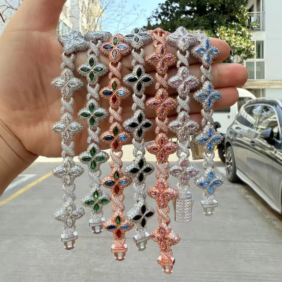 Pulsera Cuban Chain Trébol CZ – Chapada en Oro Real | Hip Hop Mujer