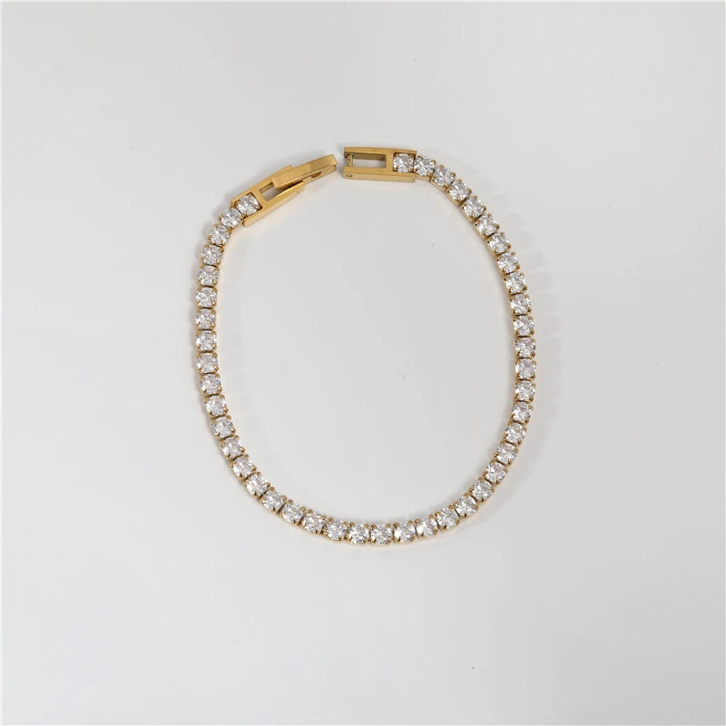 Collar Tennis Zirconia Pavé – Acero Inoxidable Chapado en Oro 18K | Lujo Waterproof