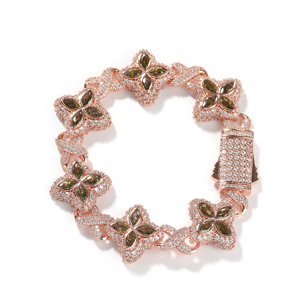 Pulsera Cuban Chain Trébol CZ – Chapada en Oro Real | Hip Hop Mujer