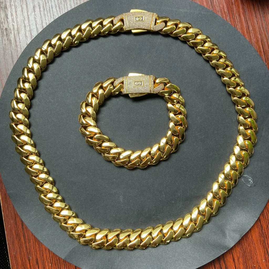 Set Miami Cuban Link – Collar y Pulsera Chapados en Oro 14K-18K | Hip Hop Lujo