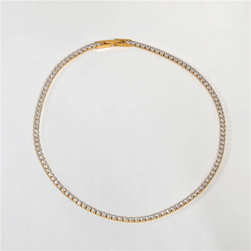 Collar Tennis Zirconia Pavé – Acero Inoxidable Chapado en Oro 18K | Lujo Waterproof