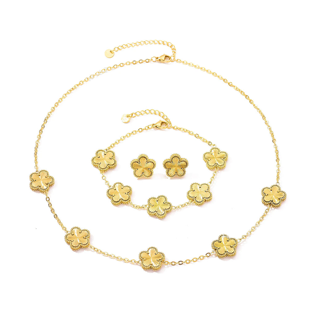 Collar Cinco Hojas Trébol – Acero Inoxidable Chapado en Oro 18K | Mujer