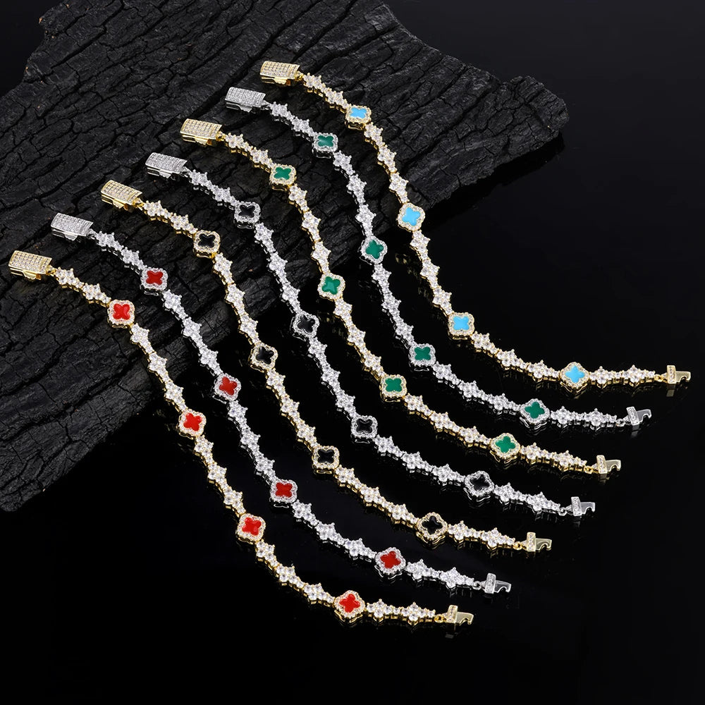 Collar Trébol Cuatro Hojas CZ – Tennis Chain Chapado en Plata | Hip Hop Mujer