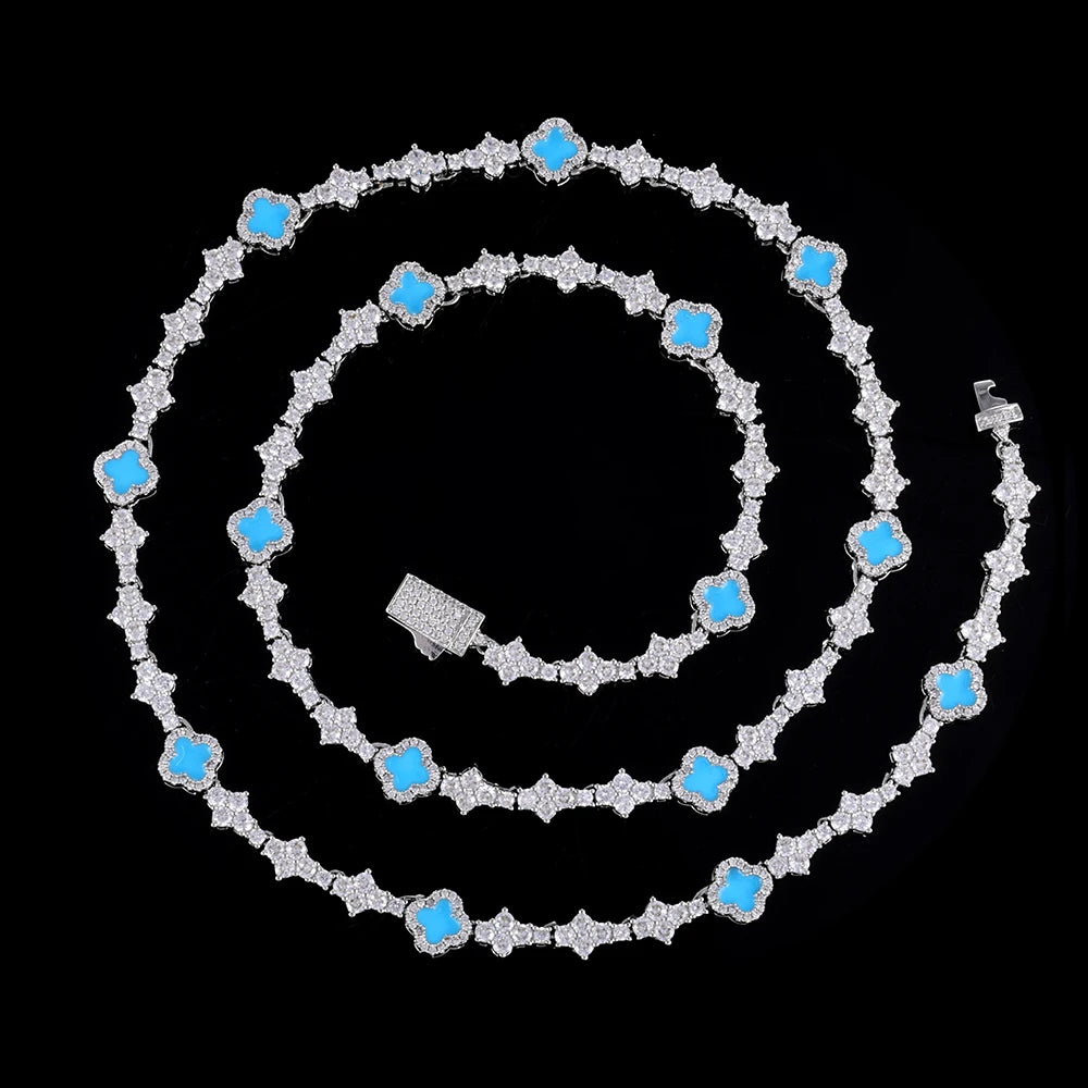 Collar Trébol Cuatro Hojas CZ – Tennis Chain Chapado en Plata | Hip Hop Mujer
