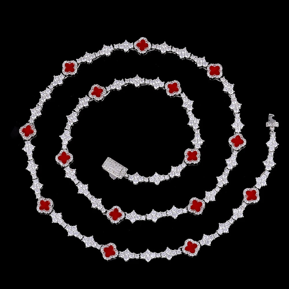 Collar Trébol Cuatro Hojas CZ – Tennis Chain Chapado en Plata | Hip Hop Mujer