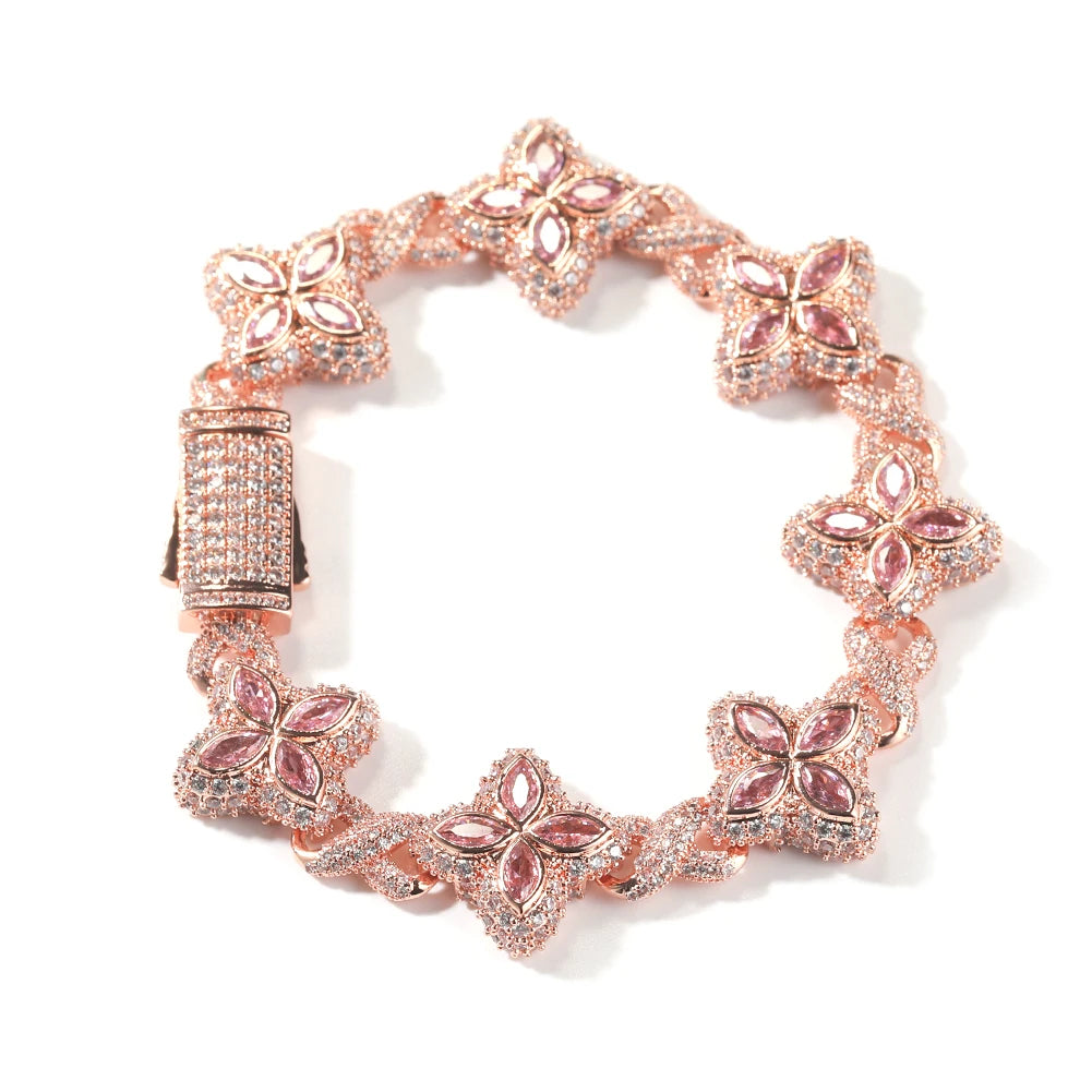 Pulsera Cuban Chain Trébol CZ – Chapada en Oro Real | Hip Hop Mujer