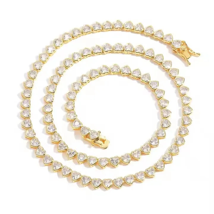 Collar Tennis Chain Corazón Zirconia – Chapado en Oro | Hip Hop Femenino