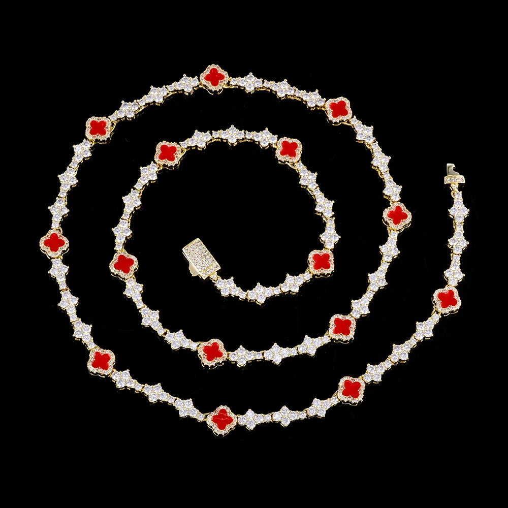 Collar Trébol Cuatro Hojas CZ – Tennis Chain Chapado en Plata | Hip Hop Mujer