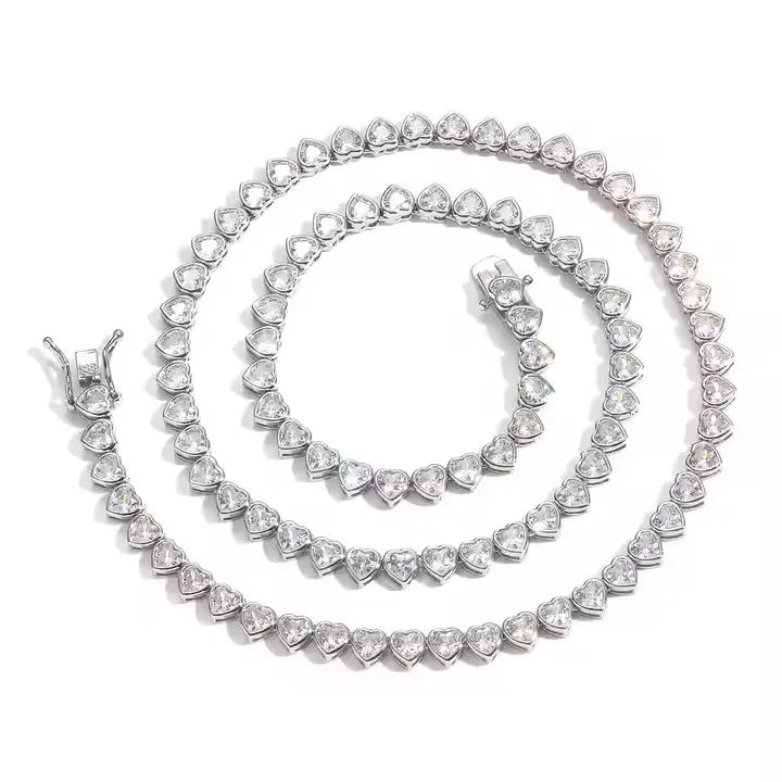 Collar Tennis Chain Corazón Zirconia – Chapado en Oro | Hip Hop Femenino