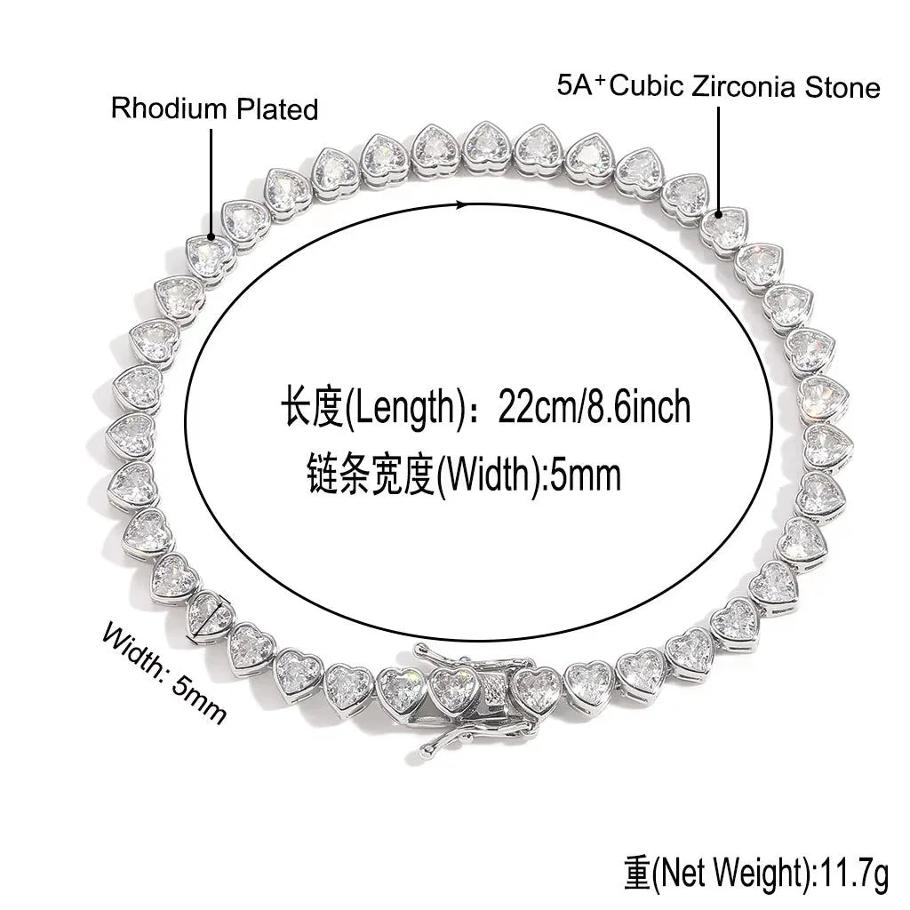 Collar Tennis Chain Corazón Zirconia – Chapado en Oro | Hip Hop Femenino