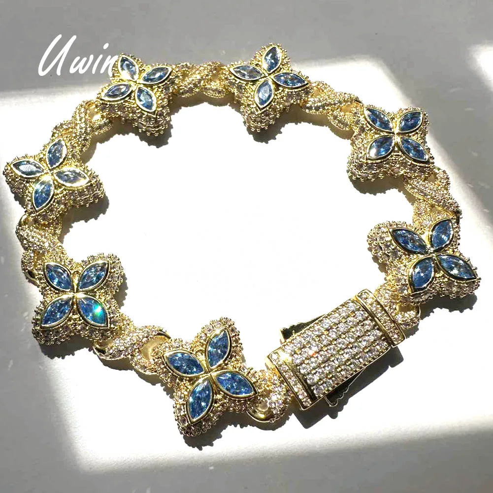 Pulsera Cuban Chain Trébol CZ – Chapada en Oro Real | Hip Hop Mujer