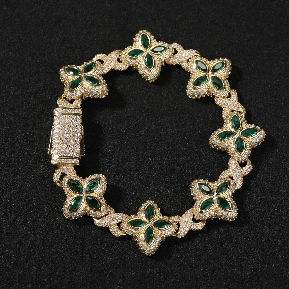 Pulsera Cuban Chain Trébol CZ – Chapada en Oro Real | Hip Hop Mujer