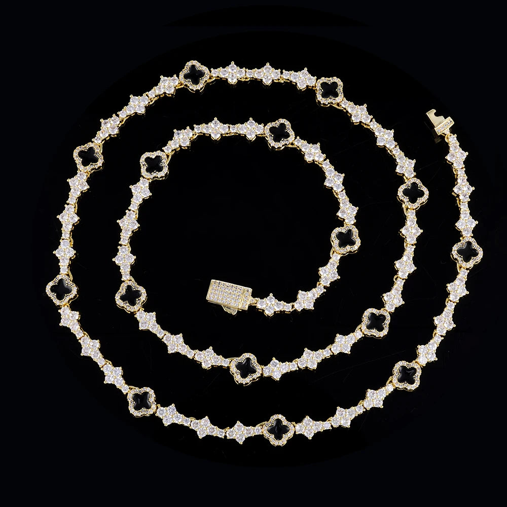 NUOYA Hip Hop New Style Four Leaf Clover Necklace Silver Plated 6.5mm CZ Colorful Tennis Chain Jewelry for Women