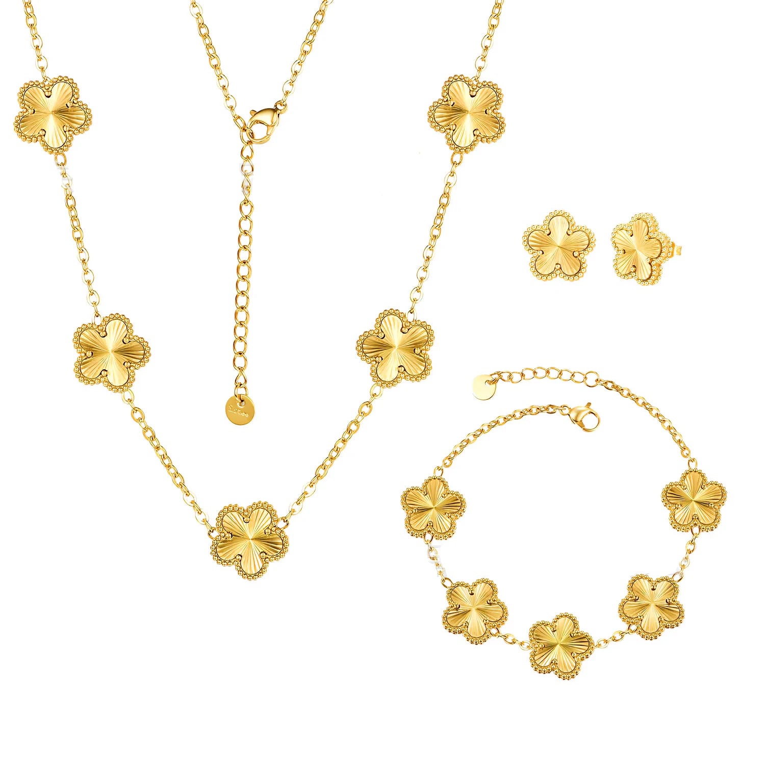 Collar Cinco Hojas Trébol – Acero Inoxidable Chapado en Oro 18K | Mujer