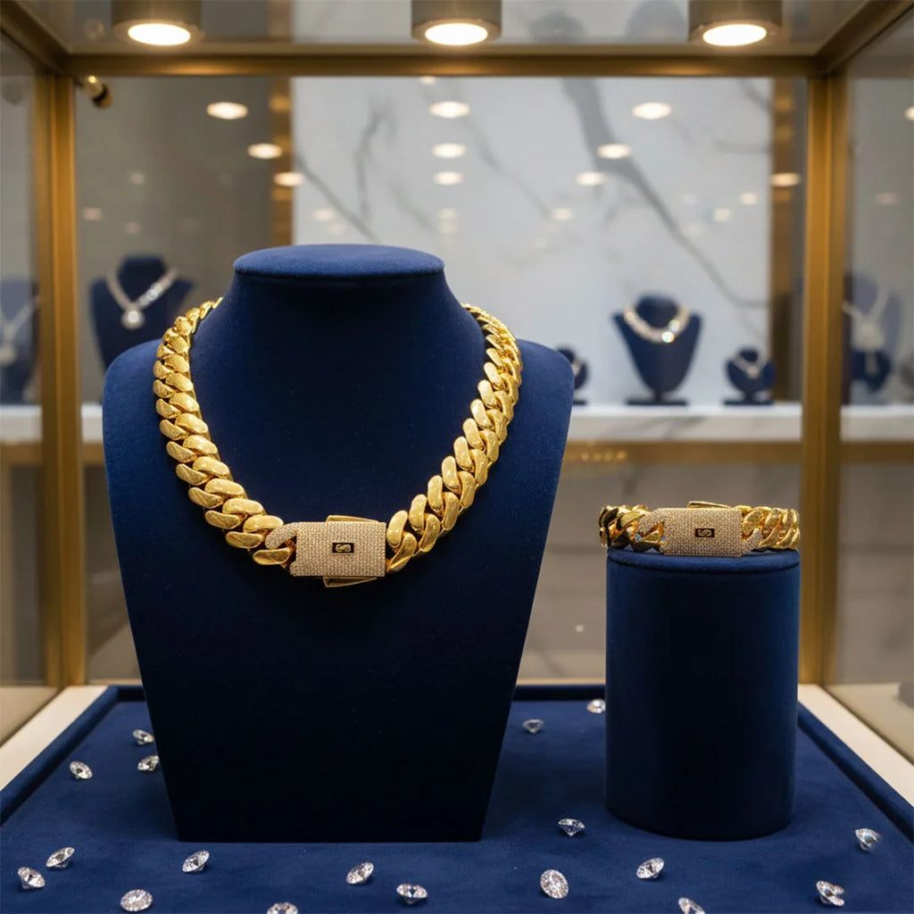 Set Miami Cuban Link – Collar y Pulsera Chapados en Oro 14K-18K | Hip Hop Lujo