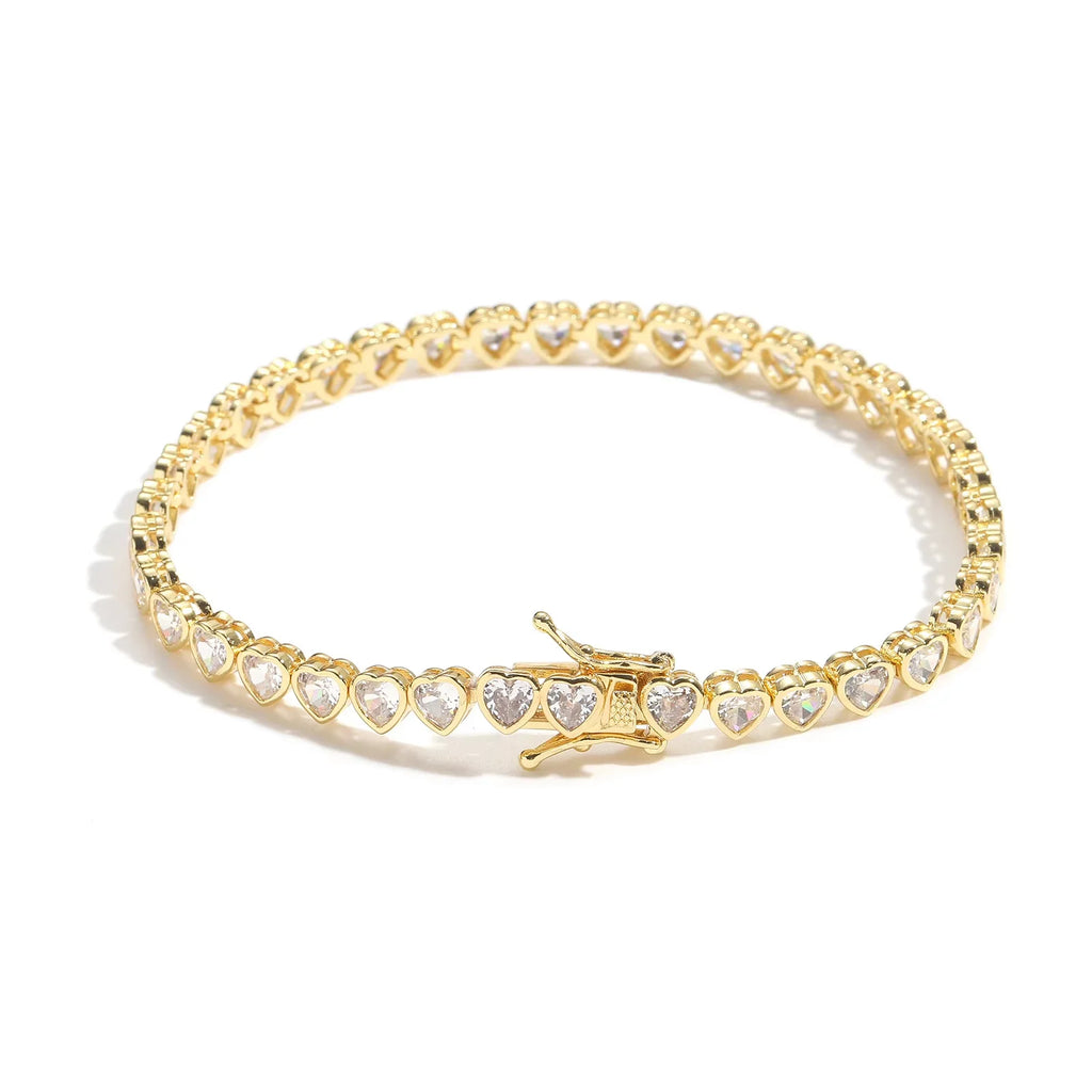 Collar Tennis Chain Corazón Zirconia – Chapado en Oro | Hip Hop Femenino