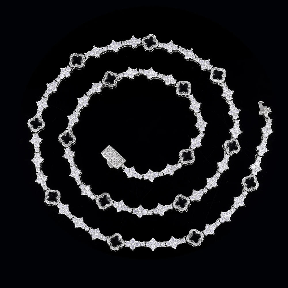 Collar Trébol Cuatro Hojas CZ – Tennis Chain Chapado en Plata | Hip Hop Mujer