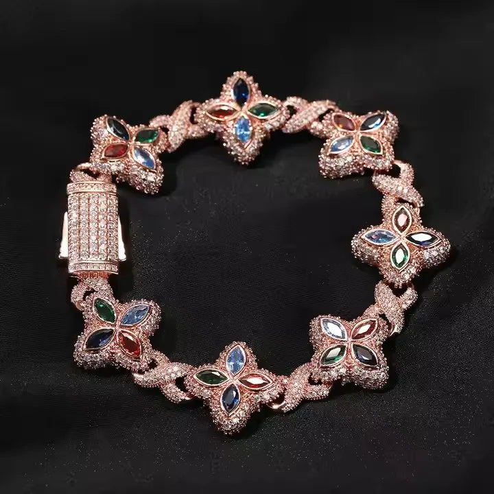 Pulsera Cuban Chain Trébol CZ – Chapada en Oro Real | Hip Hop Mujer