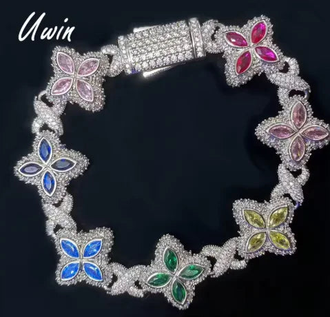 Pulsera Cuban Chain Trébol CZ – Chapada en Oro Real | Hip Hop Mujer