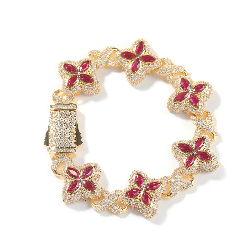 Pulsera Cuban Chain Trébol CZ – Chapada en Oro Real | Hip Hop Mujer