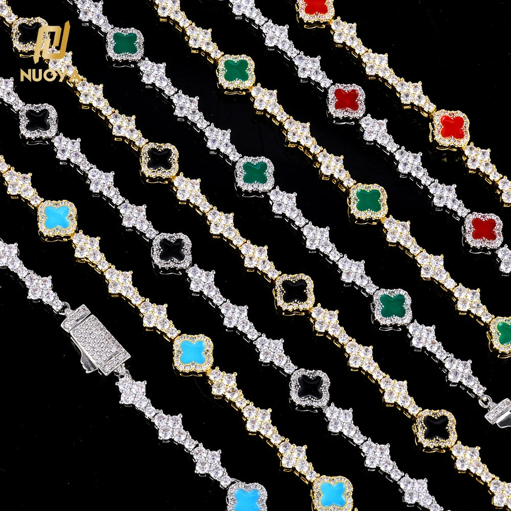 Collar Trébol Cuatro Hojas CZ – Tennis Chain Chapado en Plata | Hip Hop Mujer