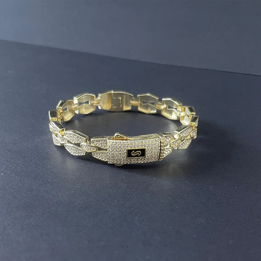 Pulsera Cubana Monaco Hip Hop – Chapada en Oro 14K | Hombre y Mujer