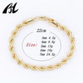 Hip hop joyeria oro laminado mujeres hombres clásico serpiente cadena pulseras cable grueso cuerda Twist Chain