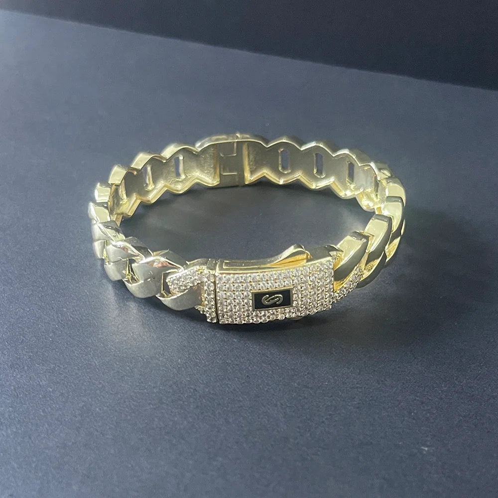 Pulsera Cubana Monaco Hip Hop – Chapada en Oro 14K | Hombre y Mujer