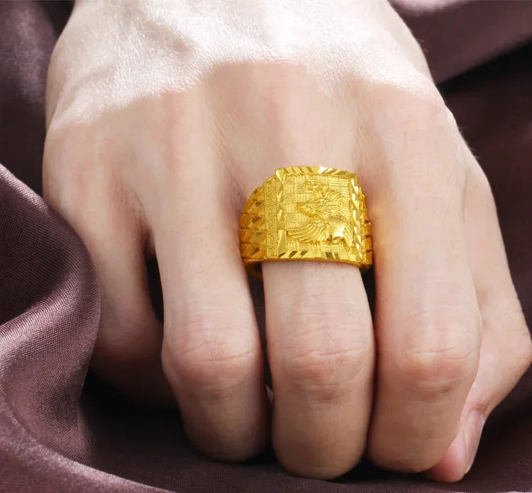 Anillo Águila Ajustable – Chapado en Oro Puro | Hombre y Mujer