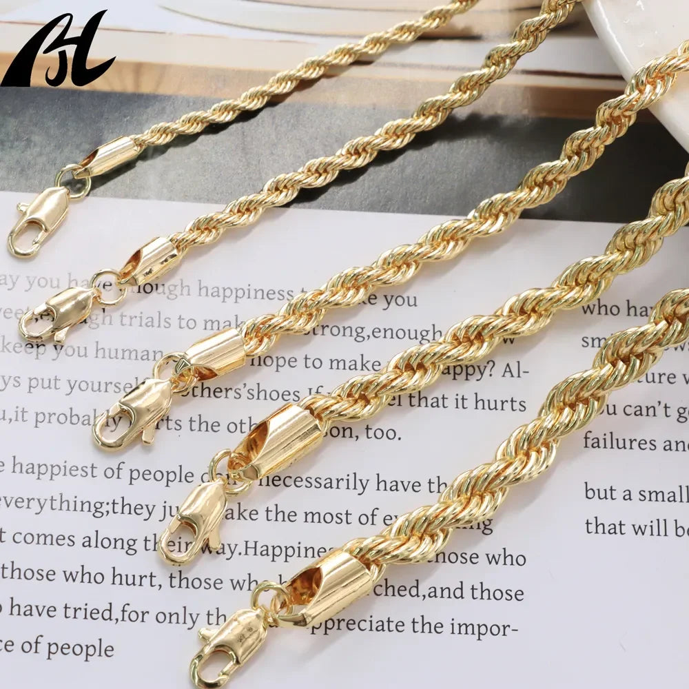 Hip hop joyeria oro laminado mujeres hombres clásico serpiente cadena pulseras cable grueso cuerda Twist Chain
