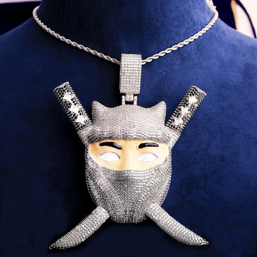 Colgante con letra de burbuja Ninja Edición Limitada Oro Blanco, colgante para collar para hombre, joyería de rapero de circonia cúbica 5A