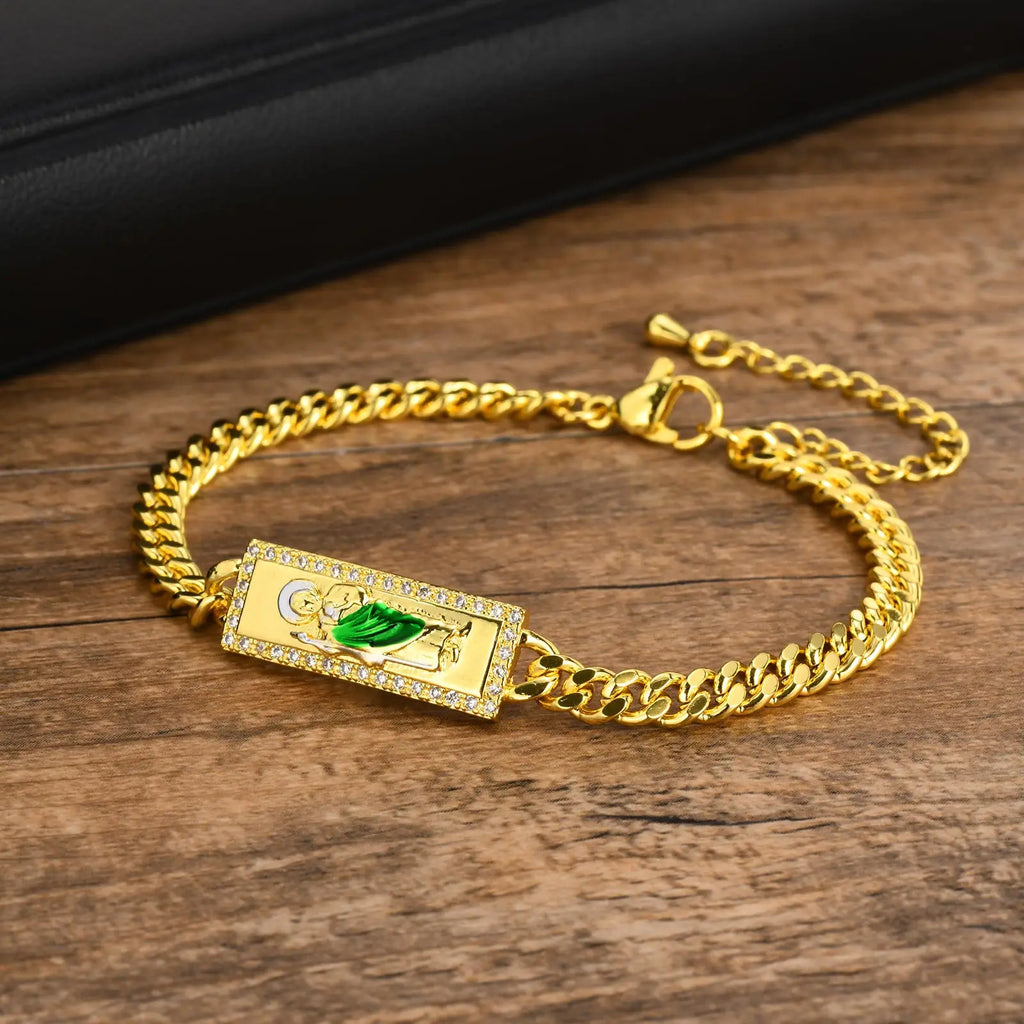 Pulsera San Judas Tadeo – Eslabones Ajustables Oro Laminado | Joyería Religiosa