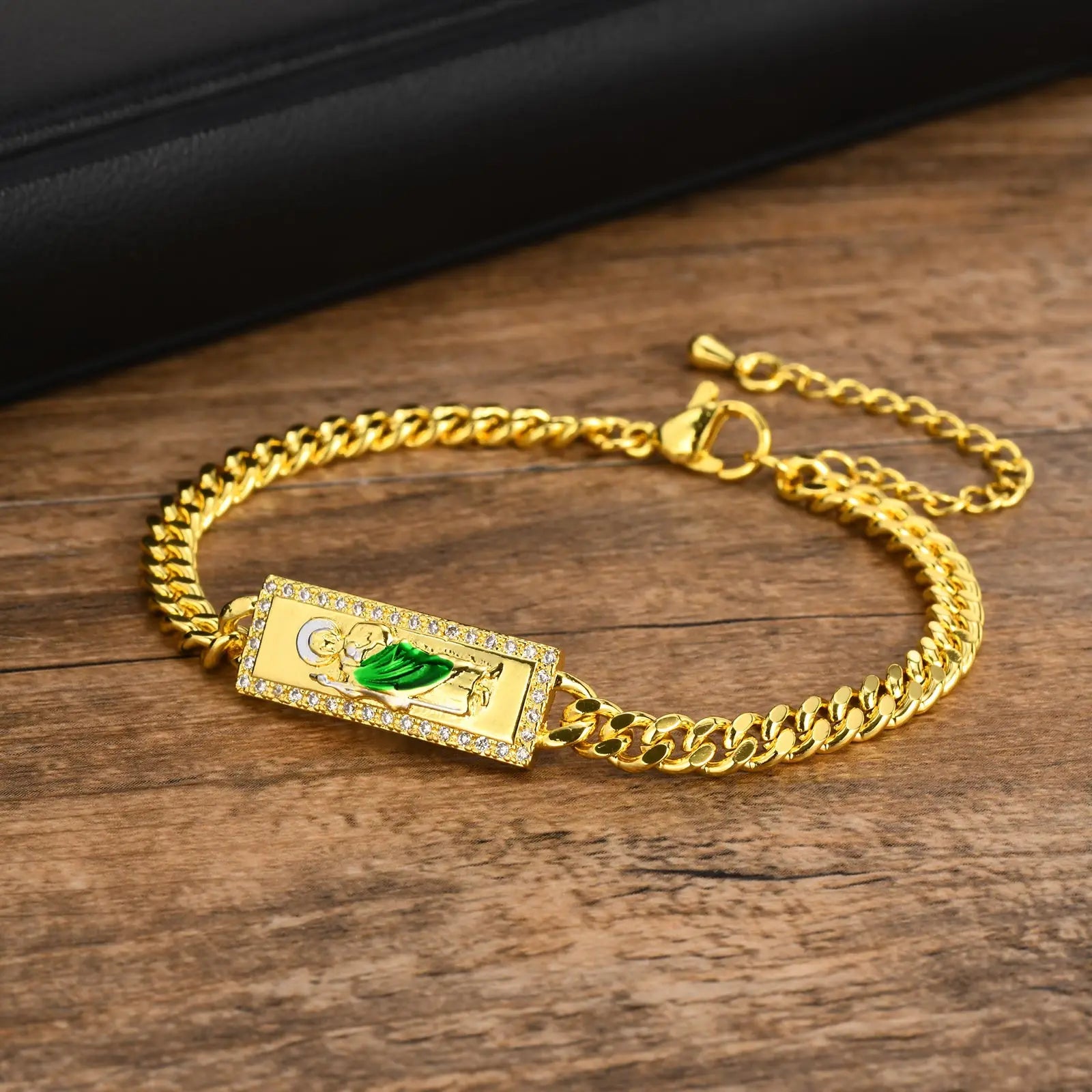 Pulsera San Judas Tadeo – Eslabones Ajustables Oro Laminado | Joyería Religiosa