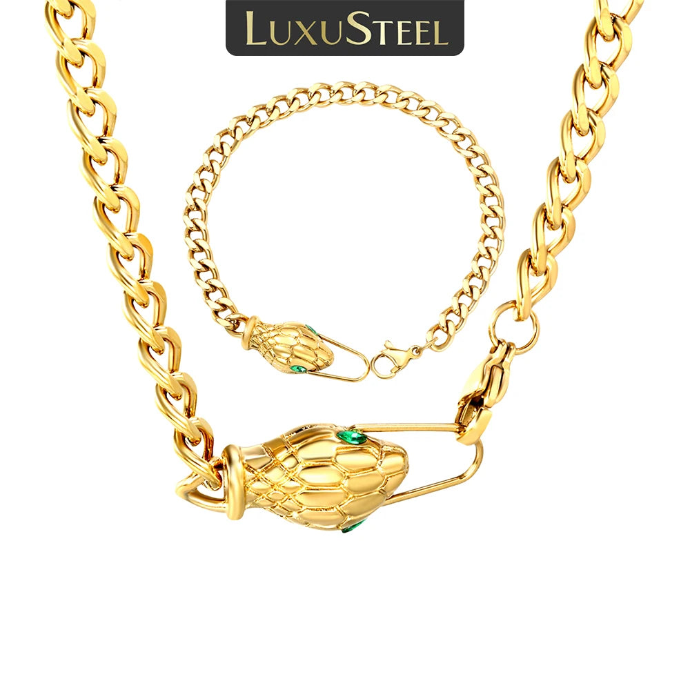 💎 Collar y Pulsera de Serpiente para Mujer – Acero Inoxidable Elegante