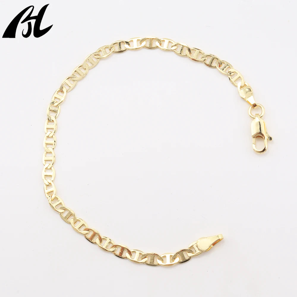 Joyería de moda, cadenas clásicas de eslabones de varilla Mariner plateadas en pulsera de hombre con base de latón de oro de 14 quilates