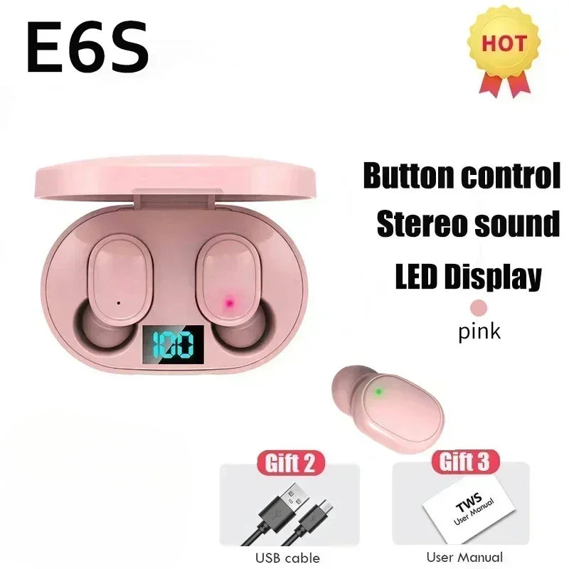 Auriculares Bluetooth E6S TWS – Cancelación de Ruido y Micrófono