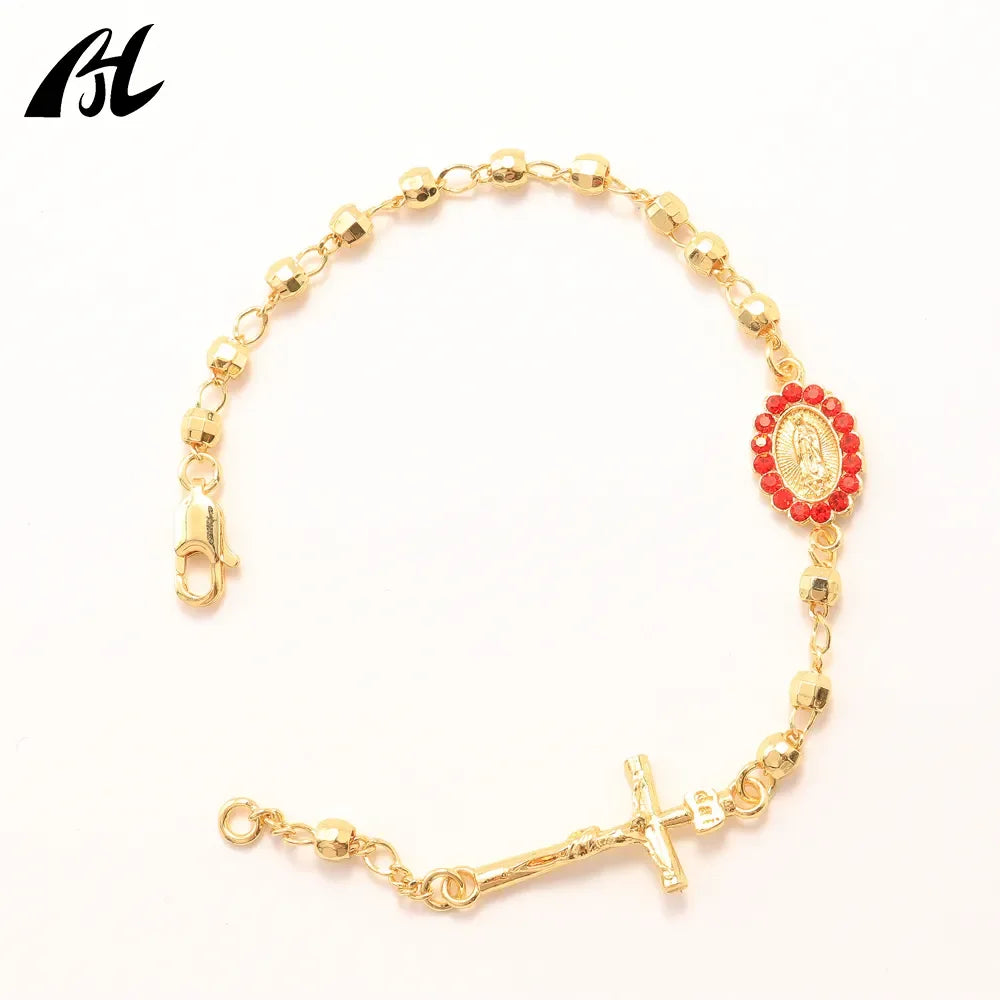 Pulsera Rosario Tricolor – Oro Laminado 14K | Joyería Religiosa Católica