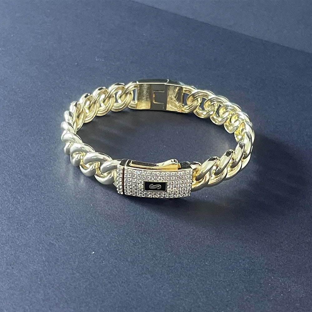 Pulsera Cubana Monaco Hip Hop – Chapada en Oro 14K | Hombre y Mujer