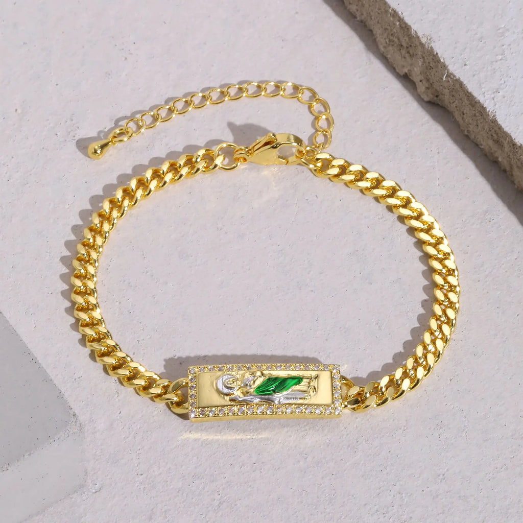 Pulsera San Judas Tadeo – Eslabones Ajustables Oro Laminado | Joyería Religiosa