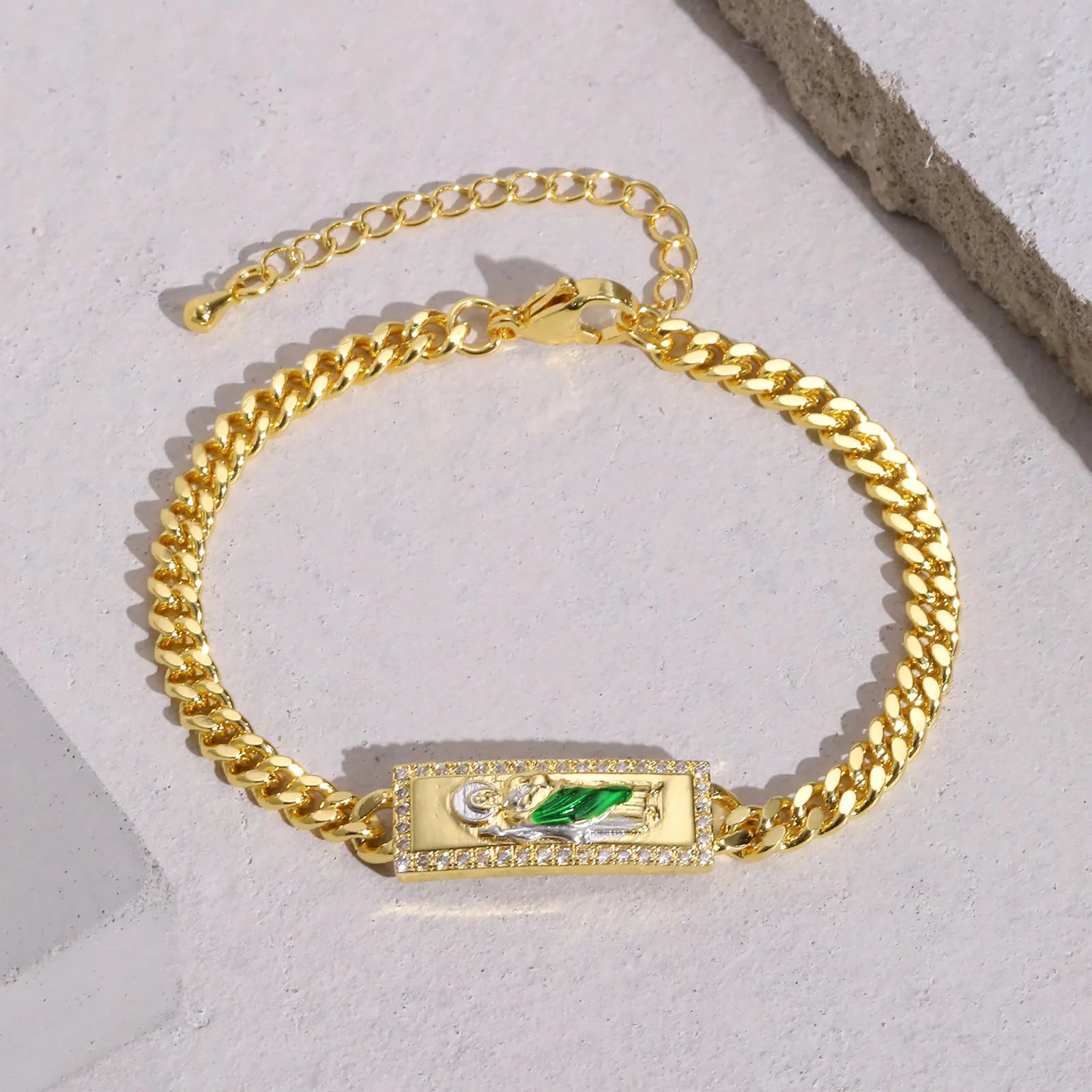 Pulsera San Judas Tadeo – Eslabones Ajustables Oro Laminado | Joyería Religiosa