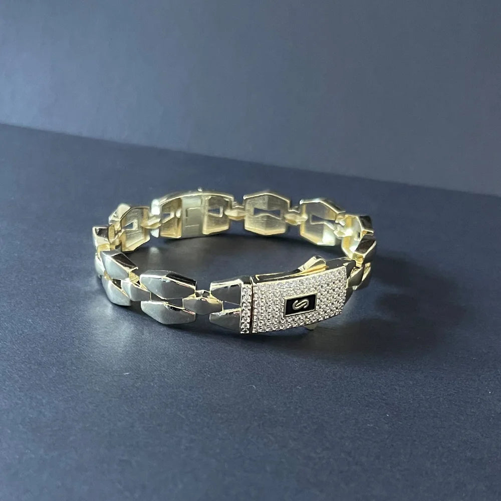 Pulsera Cubana Monaco Hip Hop – Chapada en Oro 14K | Hombre y Mujer