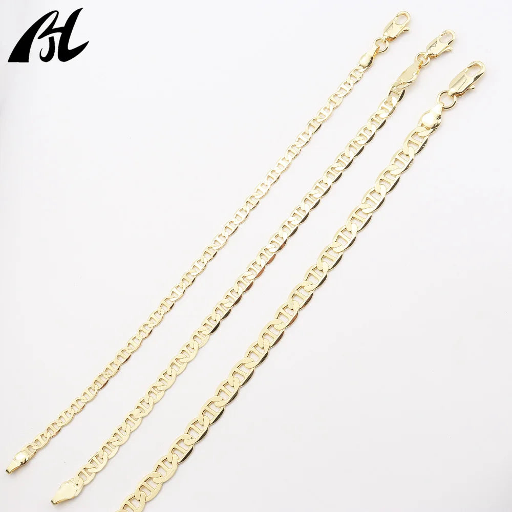 Joyería de moda, cadenas clásicas de eslabones de varilla Mariner plateadas en pulsera de hombre con base de latón de oro de 14 quilates