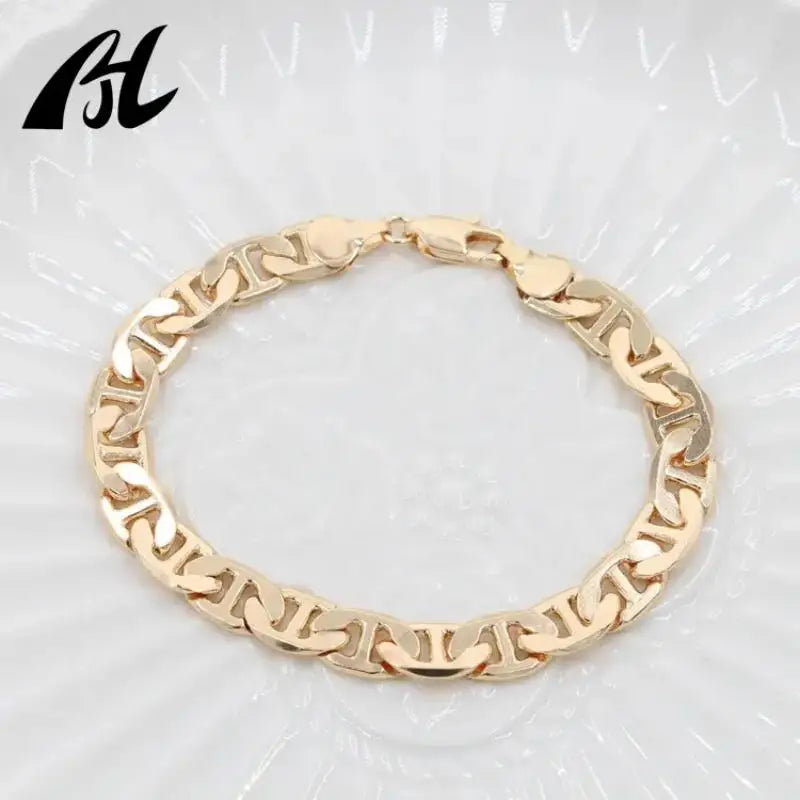 Pulsera Cadena Mariner Chapada en Oro 14K – Estilo Clásico | Hombre