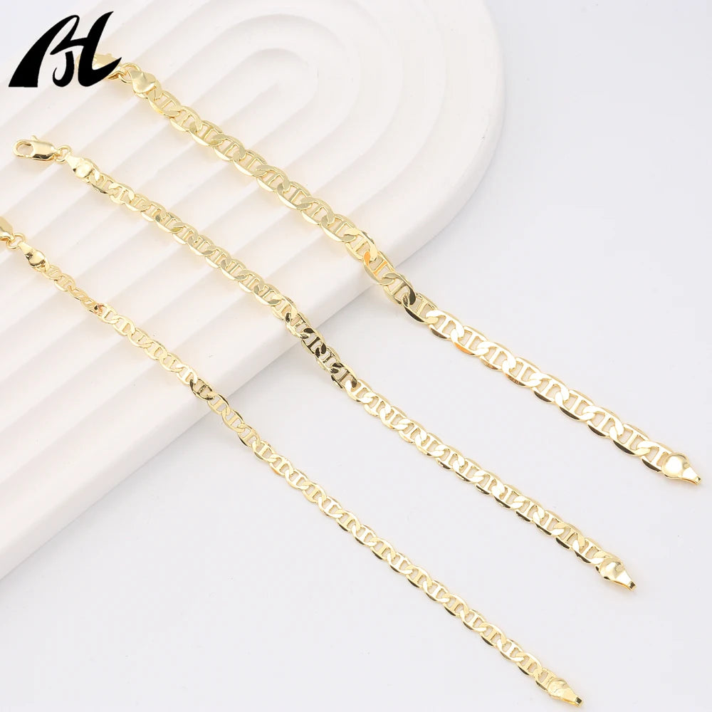 Pulsera Cadena Mariner Chapada en Oro 14K – Estilo Clásico | Hombre