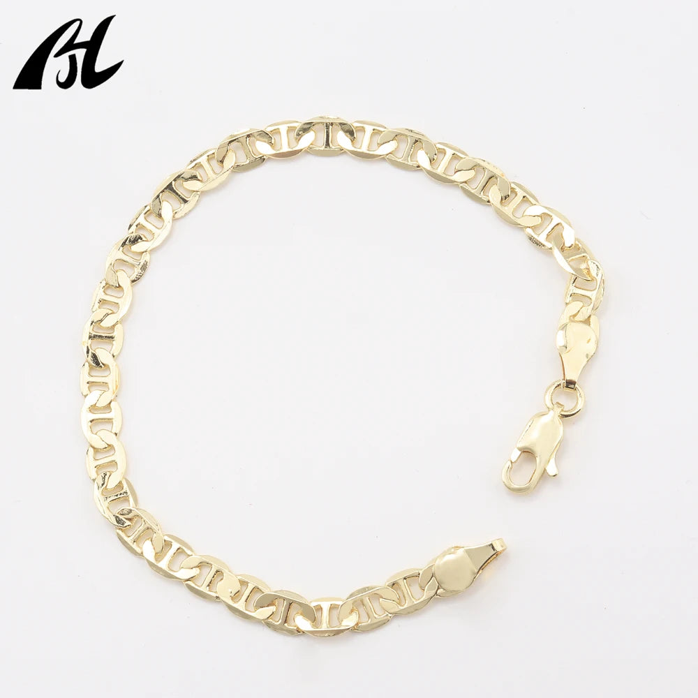 Joyería de moda, cadenas clásicas de eslabones de varilla Mariner plateadas en pulsera de hombre con base de latón de oro de 14 quilates