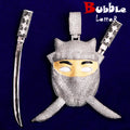 Colgante con letra de burbuja Ninja Edición Limitada Oro Blanco, colgante para collar para hombre, joyería de rapero de circonia cúbica 5A