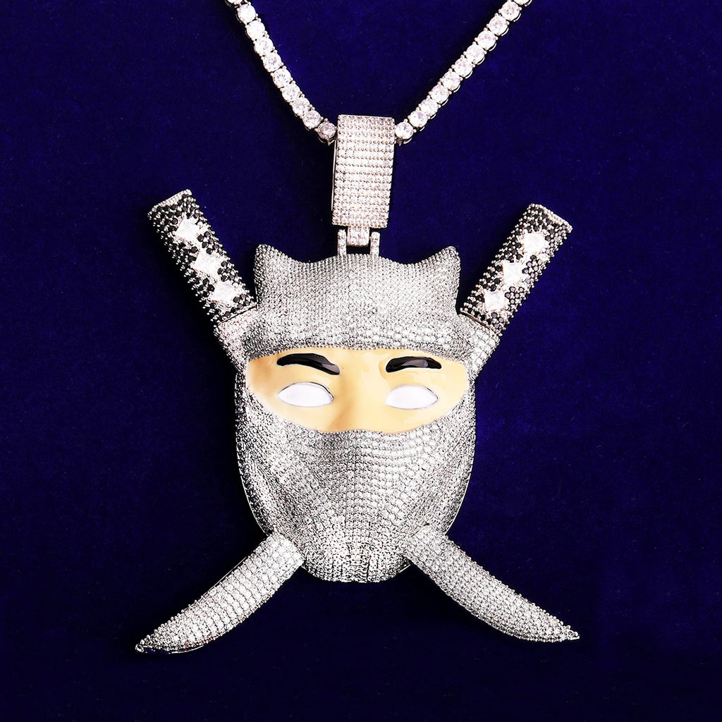 Colgante con letra de burbuja Ninja Edición Limitada Oro Blanco, colgante para collar para hombre, joyería de rapero de circonia cúbica 5A